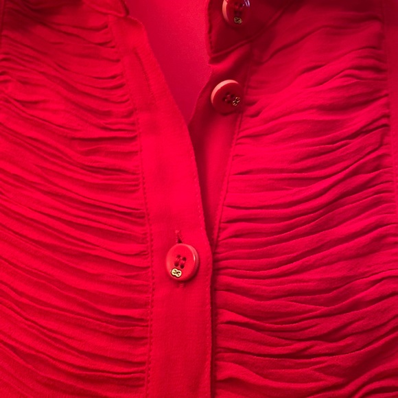 Escada Gorgeous Red 💯 Silk Logo Button Blouse - Picture 4 of 16